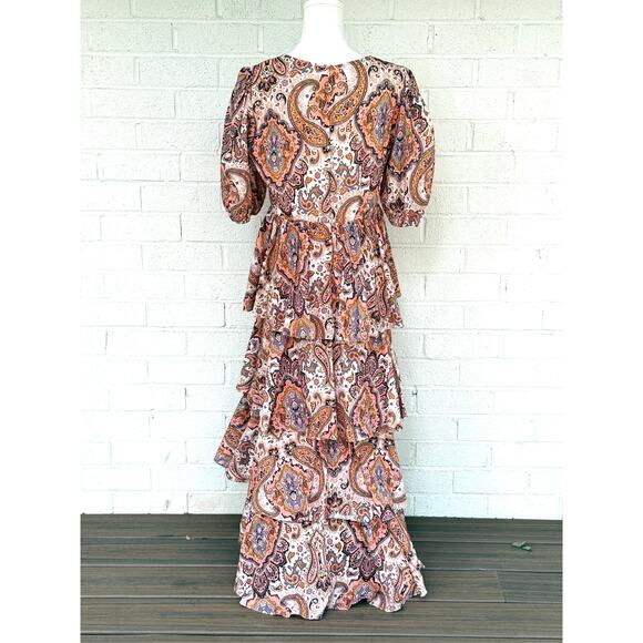 Anthropologie x Kachel Tiered Maxi Dress Medium Boho Peasant Paisley Feminine - Picture 5 of 15